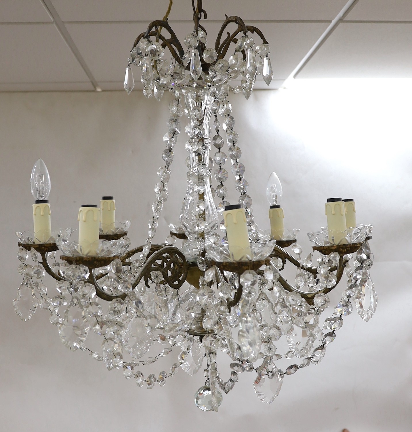 An eight branch lustre drop chandelier, 69cm drop excluding chain